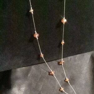 Elegant Silver and marigold opalescent glass beaded crystal cut Necklace 38 in.